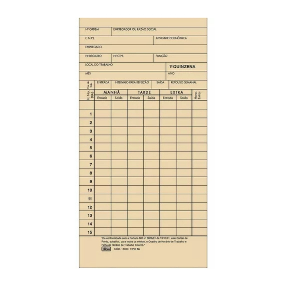 Cartão de ponto mensal