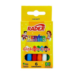 Conjunto de giz de cera coloridos para desenhos e pinturas. Especificação: Marca: Radex Formato anatômico  Composição: Cera, pigmento Contém 6 cores sortidas Código do produto: PRD01412